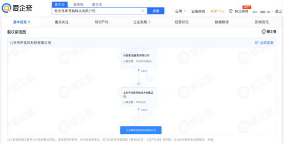 爱企查显示抖音集团在京成立寻声觅物科技公司，注册资本100万元
